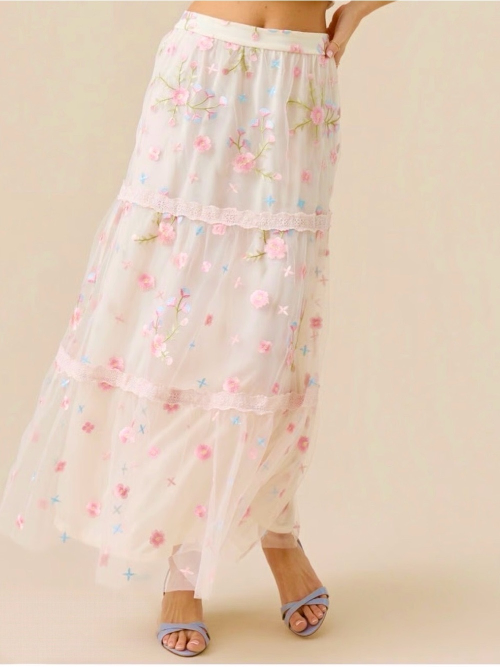 Altar'd State Ambrose White Floral Embroidered Maxi Skirt - Picture 4 of 11